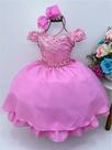 Vestido Infantil Rosa Chiclete Renda Damas C/ Pérolas Tiara super luxo festa RO1053RC