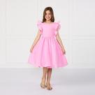 Vestido Infantil Rosa Princesa Manga Borboleta Com Babado Rodado Festivo Casamento