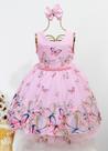 Vestido Infantil Rosa Regata Borboleta E Tiara