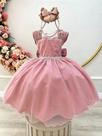 Vestido Infantil Rose com Pérolas e Saia Glitter para Daminhas