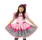 Vestido Infantil São João Rosa Pink Festa Junina com Tiara