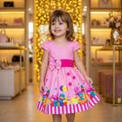 Vestido Infantil Temático Simples Pocoyo Rosa