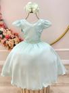Vestido Infantil Verde Menta Busto Com Nervuras Flores Festas
