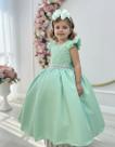 Vestido Infantil Verde Nervura com Pérolas Cinto Luxo Formatura Apresentação