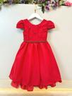 Vestido Infantil Vermelho Cinto de Pérolas Casamento Luxo