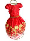 Vestido Infantil Vermelho Flores Pérola Dourada Tam 4 Vestido Infantil Vermelho Flores Pérola Dourada Tam 4