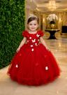 Vestido Infantil Vermelho Renda Aplique Flores Borboletas