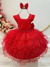 Vestido Infantil Vermelho Saia C/ Babados e Glitter Daminhas (3048VA)