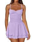 Vestido IWD ajustável com alça espaguete com babados e espartilho roxo claro