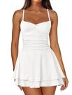 Vestido IWD Spaghetti Strap Mini para mulheres, sem encosto, branco