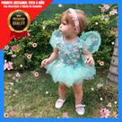 Vestido jardim encantado - Kit 3 peças Romper + Asa + Faixa