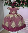 Vestido Jardim Encantado Marsala com Dourado para Festa Infantil Marcelina