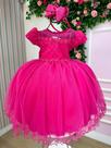 Vestido Jardim Encantado Rosa Pink Festa Luxo - Tecido Tafeta