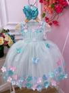 Vestido jardim luxo encantado rosa azul festa infantil bosque lilas verde