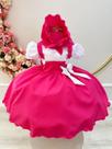 Vestido Jardineira Infantil Pink Lenço e Broche de Laço Vestido Jardineira Infantil Pink Lenço e Broche de Laço