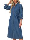 Vestido jeans CIMUK 2025 feminino com babados, manga 3/4, botão midi Vestido jeans CIMUK 2025 feminino com babados, manga 3/4, botão midi