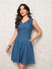 Vestido Jeans Curto Azul Liso Gola V Casual Feminino Elegante Basico Denim Alta Qualidade