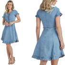 Vestido Jeans Feminino HNO Midi com Babados Azul