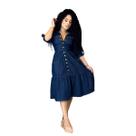 Vestido Jeans Midi de Manguinha Moda Evangélica Rodado Soltinho