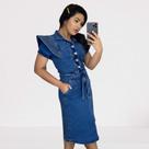 Vestido jeans midi manga de aba believe