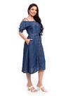 Vestido Jeans Midi Ombro a Ombro com alça