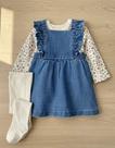 Vestido Jeans Salopet Carters Bebê Com Camiseta E Meia Calça Azul -