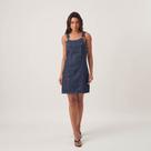 Vestido Jeans Salopete Recortes Alças Largas E Fivelas Azul Escuro