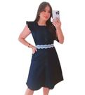vestido jeans soltinho Rodado Godê Feminino Elegante Festa