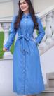 Vestido Jens bordado com manga longa e tamanho longo G super estilo evangélico