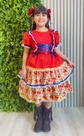 Vestido Junino Arraiá Vermelho E Saia Com Babados Coloridos