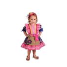 Vestido Junino Bambolê Floral Com Avental e Tiara Azul Rosa