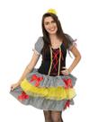 Vestido Junino Feminino Caipira Quadriculado Preto com Arco