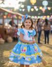 Vestido Junino Festas Azul Coração Colorido Infantil