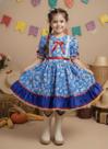 Vestido Junino Infantil Azul Flores Festa Junina Caipira Quadrilha Laço Sinhá São João Juvenil Luxo