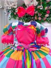 Vestido Junino Infantil Marie Xadrez Multicolorido Babados e Mangas Bufantes