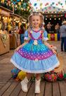 Vestido Junino Luxo Infantil Azul Ursinho do Sertão Festa São João Vestido Junino Luxo Infantil Azul Ursinho do Sertão Festa São João