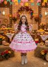 Vestido Junino Tematico Luxo Minnie Minei Rosa Julino Festas Quadrilha
