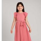 Vestido Juvenil Infantil saia plissada com forro e manga com babados