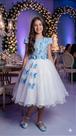 Vestido Juvenil Midi Vila Lele Sabrina Azul Bebê e Off - Elegante e Sofisticado