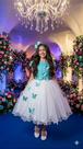 Vestido Juvenil Midi Vila Lele Sabrina Verde Tiffany e Off - Elegante e Sofisticado
