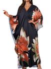 Vestido Kaftan JILUVIN Plus Size Decote V Estampa Floral Vestido Kaftan JILUVIN Plus Size Decote V Estampa Floral
