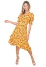Vestido Kedy Closed Garden Estampado Amarelo com Cinto