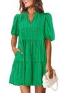 Vestido KIRUNDO Eyelet Summer para mulheres V Neck Shift Green XXL