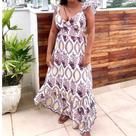 Vestido Laise/Lese Branco com detalhes Roxo feminino forrado com alça