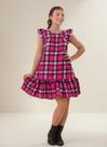 Vestido Lara Infantil Arco Íris E Nuvens Roxo Babado Luxo