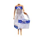 Vestido Lastex Curto Branco com Azul Veste Boneca Vestido Lastex Curto Branco com Azul Veste Boneca