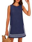 Vestido Lentta feminino de verão, boho, linha A, minivestido azul marinho