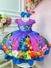 Vestido Lilo e Stitch Colorido Com Pérolas Festas Infantil Aniversário temático