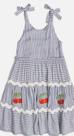 Vestido listrado com patch cerejas