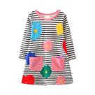 Vestido Listrado De Manga Comprida Para Meninas, Com Apliques De Flores Coloridas, Bolsos, Roupa
